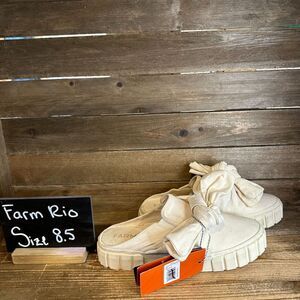 Womens Farm Rio Off White Canvas Casual Platform Bow Mules Shoes Size‎ 8.5 M GUC